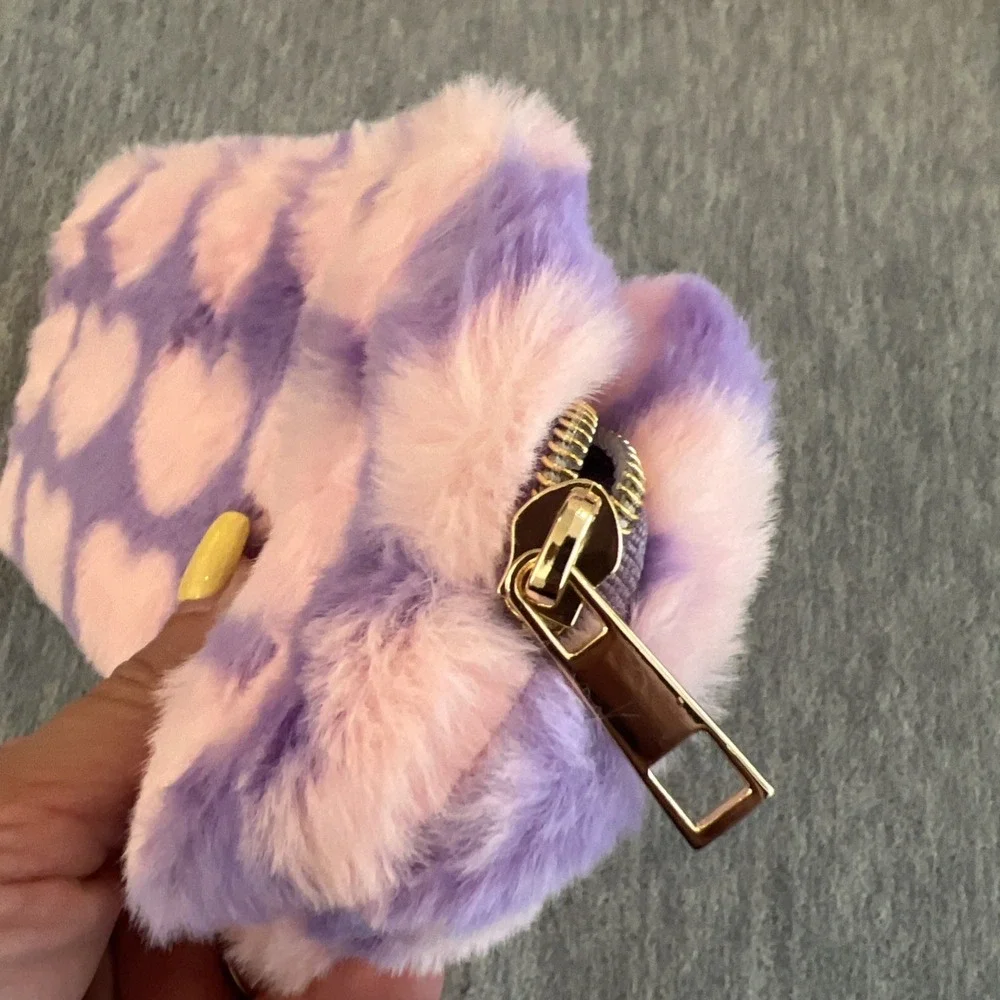 Truly Beauty Makeup Bag Fuzzy Heart Cosmetics Pouch Pink Purple Travel Small NEW